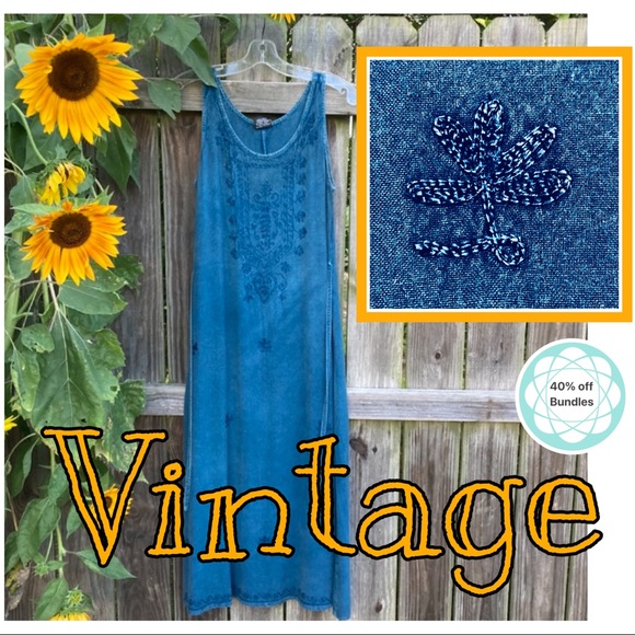 Geeta Dresses & Skirts - Vintage embroidered sundress, cornflower blue, S